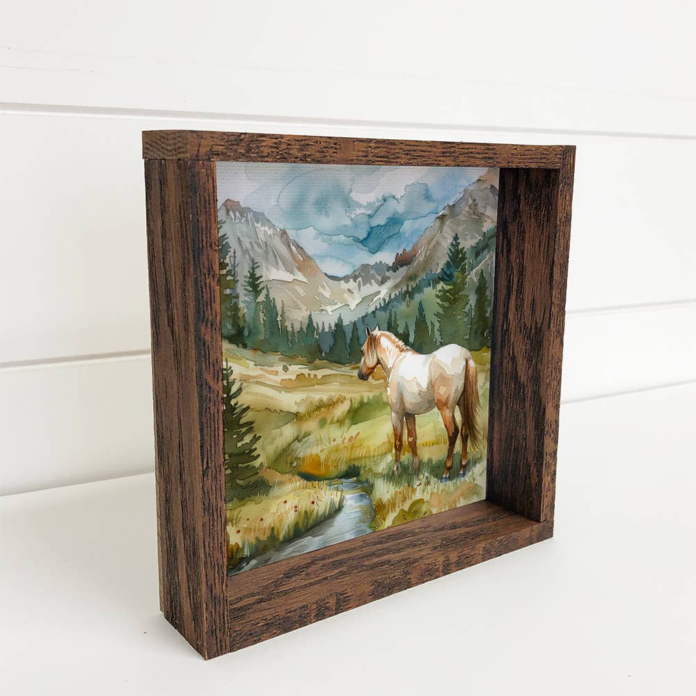 Hangout Home - Wholesale Art Print - Horse In Valley Painting - Horse Canvas Art - Wood Framed 1