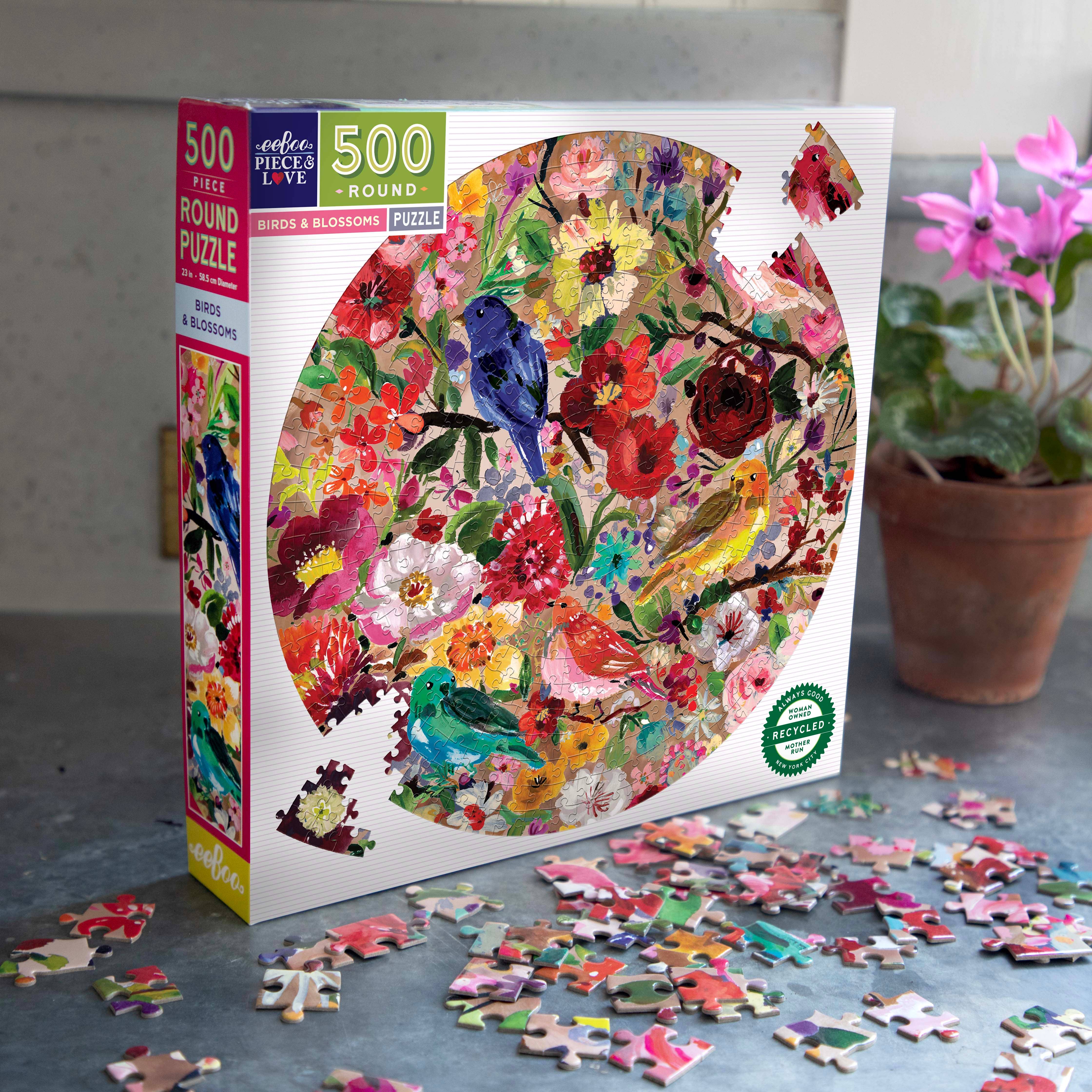 eeBoo - Vente Puzzle – adulte - Puzzle rond de 500 pièces « Oiseaux et fleurs »5