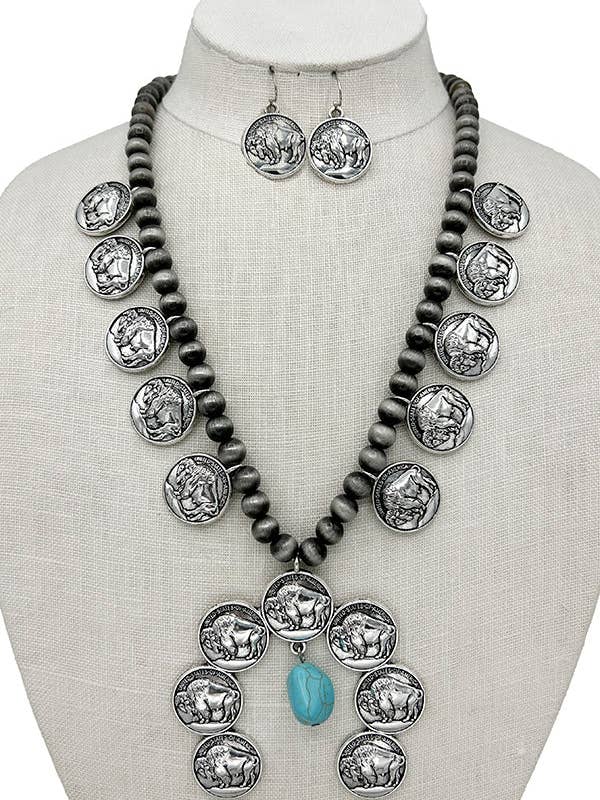 Buffalo Disk perle dingle halskæde sæt for engroshandel hos Andrea Bijoux