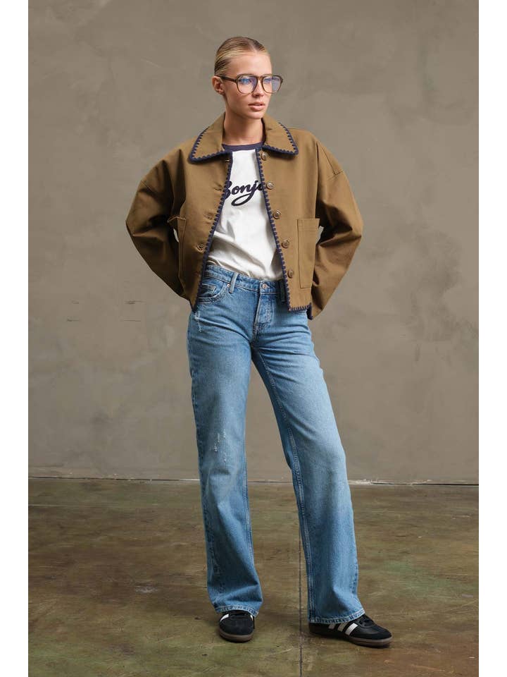 OLIVE Collar Jacket with Contrast Stitching - RJ1044 for wholesale on Faire9