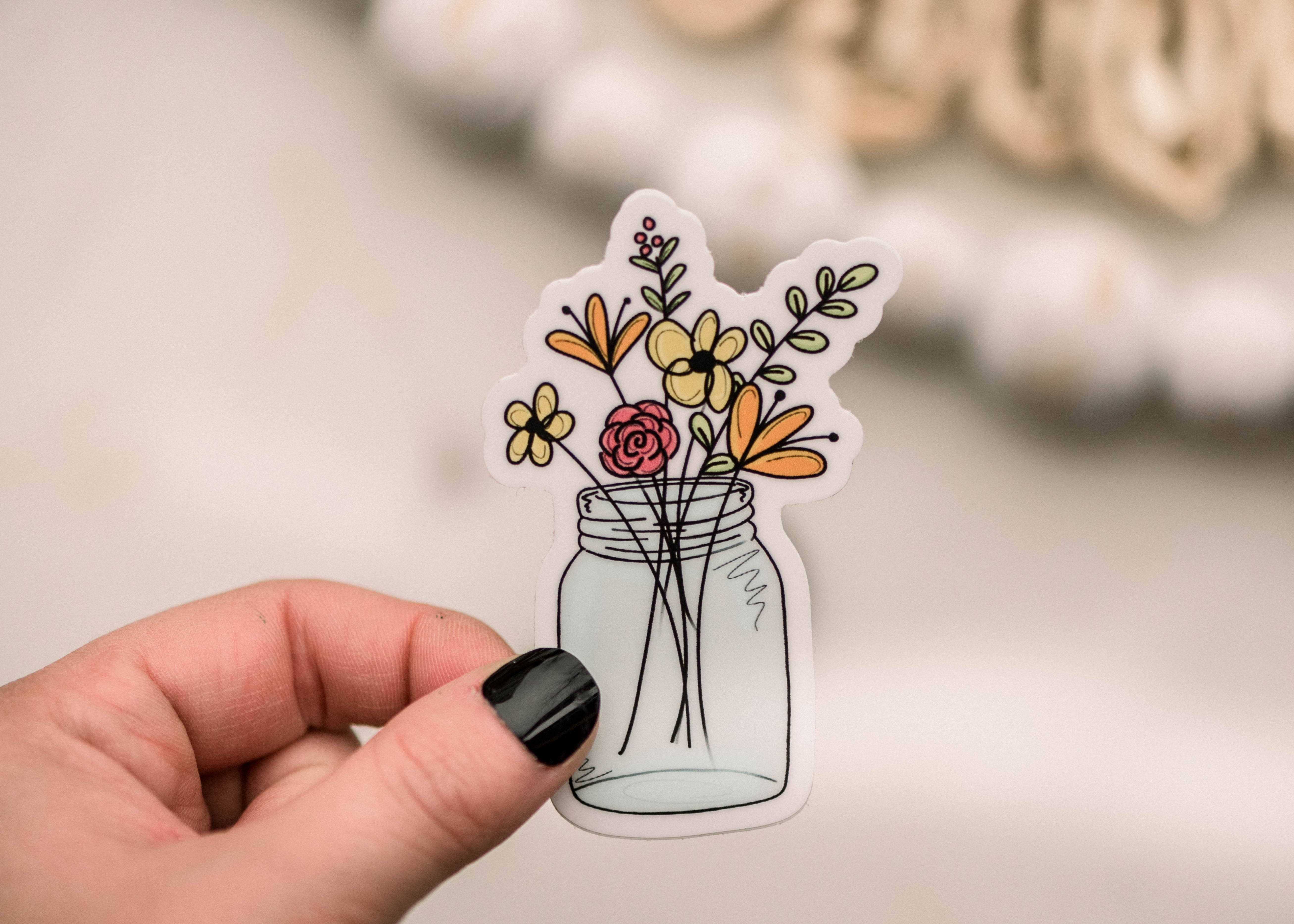 Savannah and James Co - Wholesale Sticker - Original Mason Jar Flowers Vinyl Sticker, 3x3 in