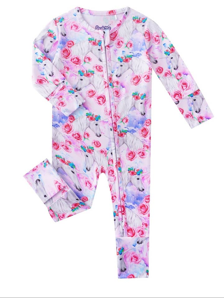 PoshTOT Rose Stallion Bamboo Baby Convertible Zippy Romper for wholesale by Charlie's Project Kids