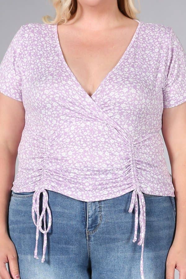 Lilac Plus Size Ditsy Print Ruched Knit Top - KY17995-T for wholesale on Faire3