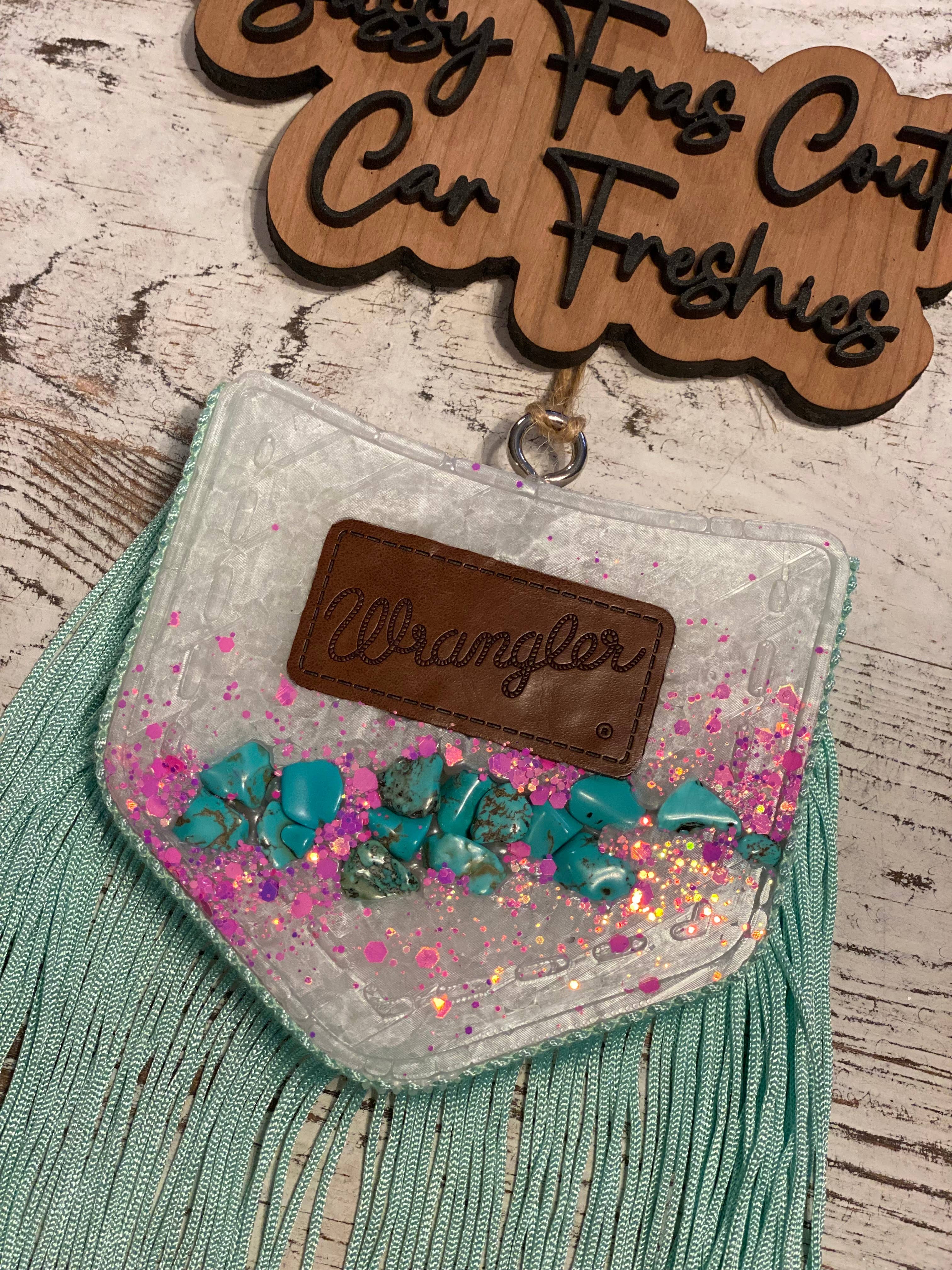 Sassy Fras Couture - Wholesale Car Freshener - Women's - Turquoise Stone Pocket Freshie w/ Fringe1