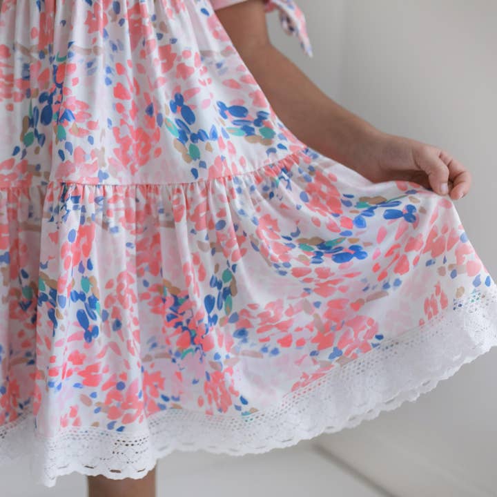 Oopsie Daisy - Wholesale Dress - Kids - Kids Pink & Blue Lace Tiered Square Neck Summer Dress