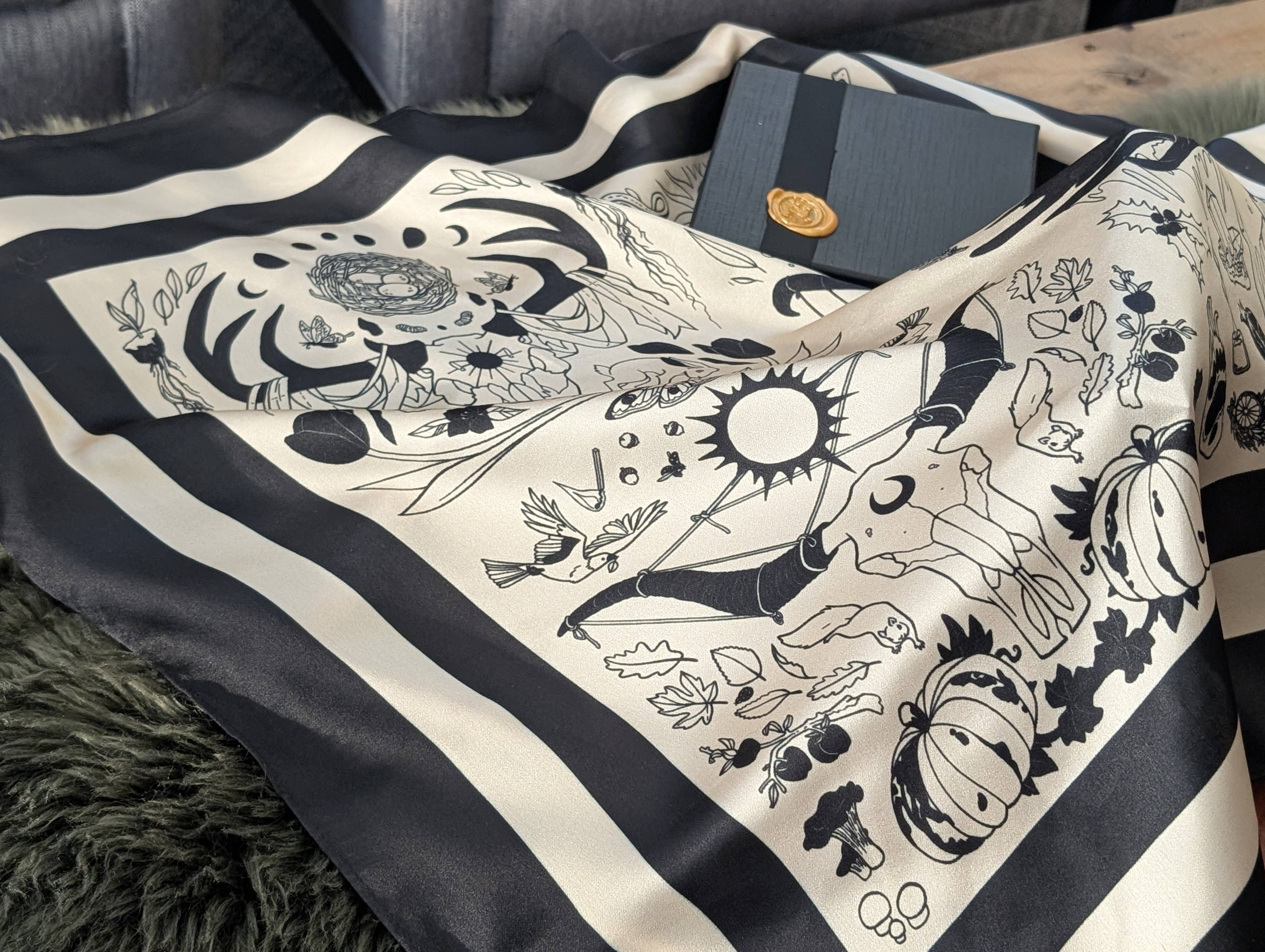 Bone and Dagger Assorted Mercantile - Wholesale Scarf - Women's - Seasons Skulls Silk Scarf2