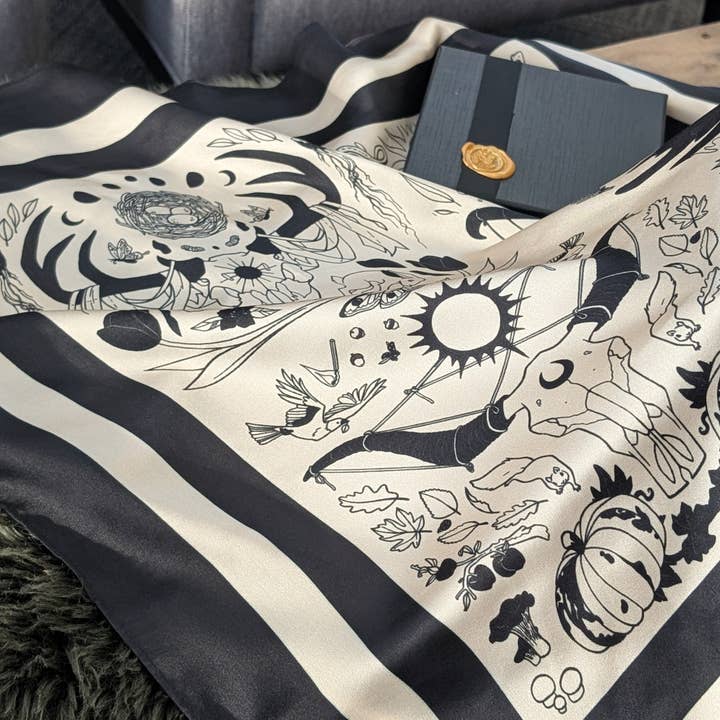 Bone and Dagger Assorted Mercantile - Wholesale Scarf - Women's - Seasons Skulls Silk Scarf2