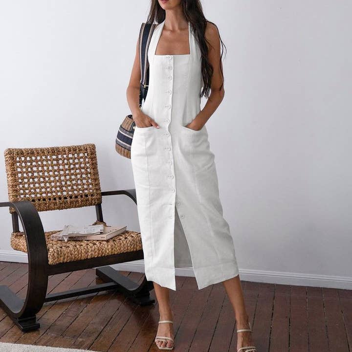 Vestido Comprido Halter Goddess para Mulheres N5Z022 por atacado de alberalkirk