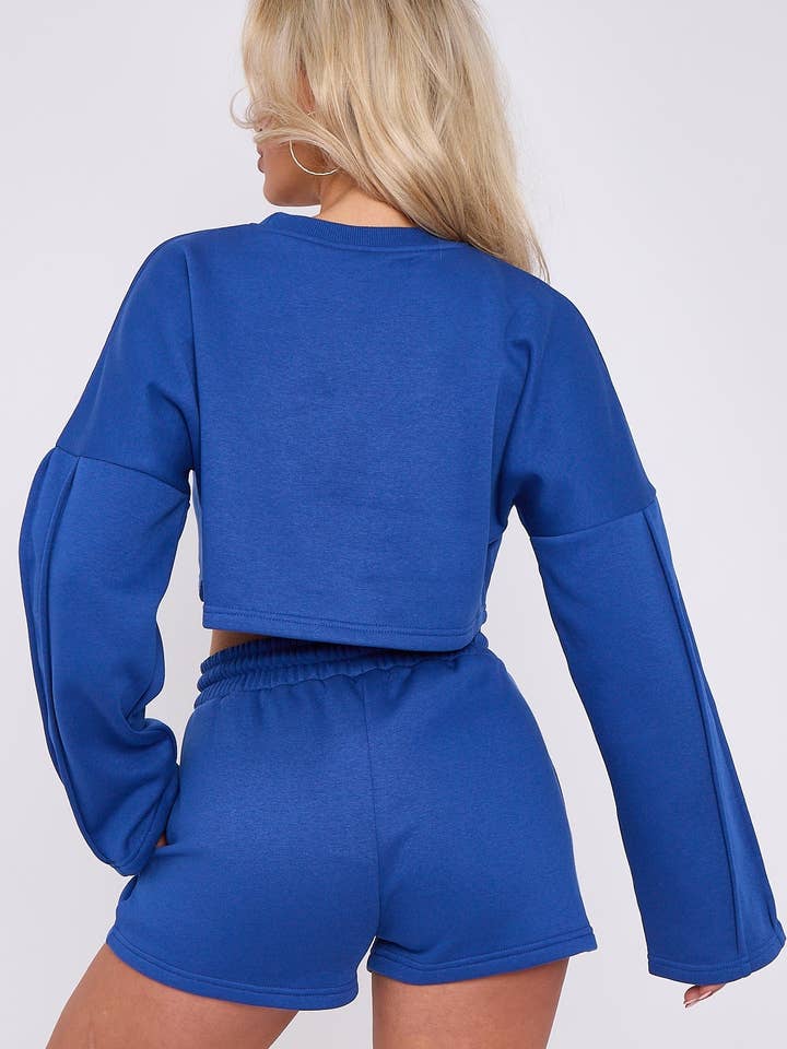 AX Labels - Wholesale Lounge Set - Women's - Seam Detail Oversized Crop Top & Shorts Fleece Co-ord3