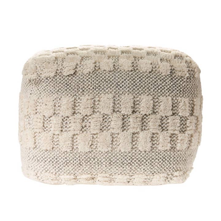 Cream Tufted Checkered Geometric Pouf for wholesale by LR Home