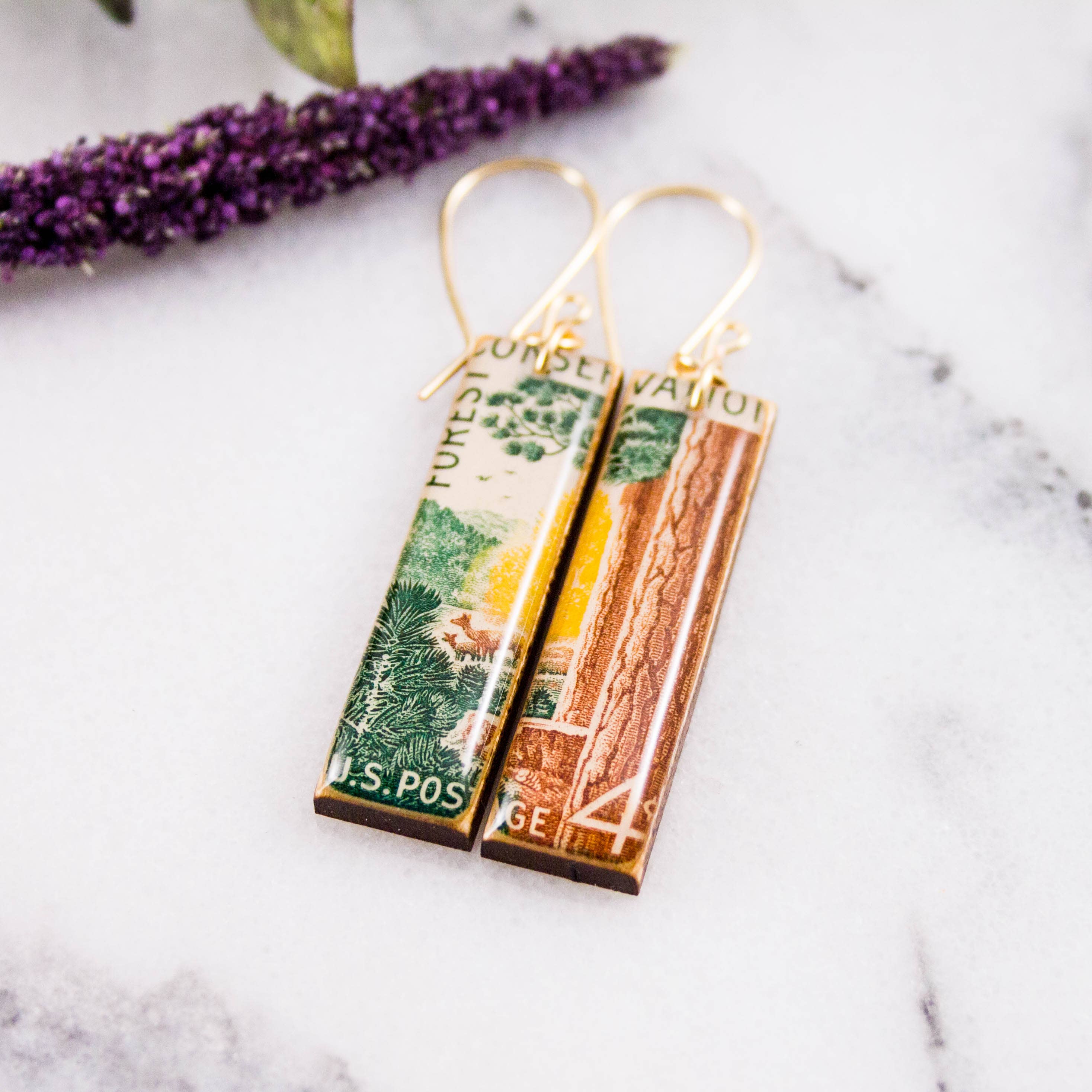 Wholesale Forest Conservation Vintage US Postage Stamp Earrings