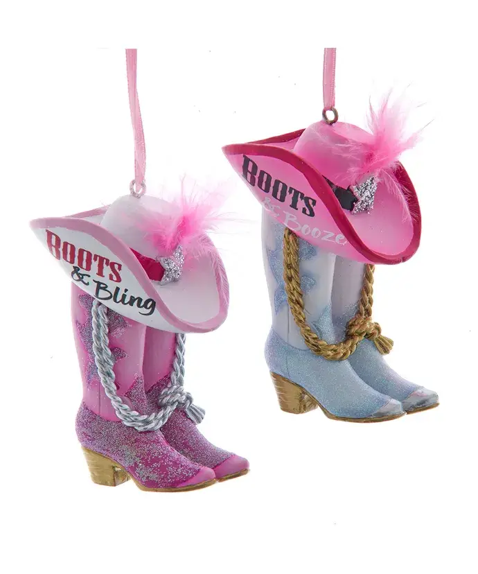 Kurt S. Adler, Inc. - Vente Objets de décoration - Ornement de bottes en résine de 3,2" avec chapeau, 2 assortis0