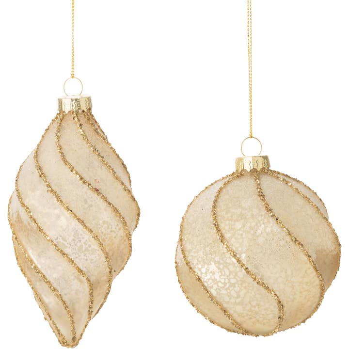 Silver Tree Home & Holiday - Wholesale Ornament Set - A14225-2 Asstd flute swirl gls orn,antq gld,glit band,3~4.5i