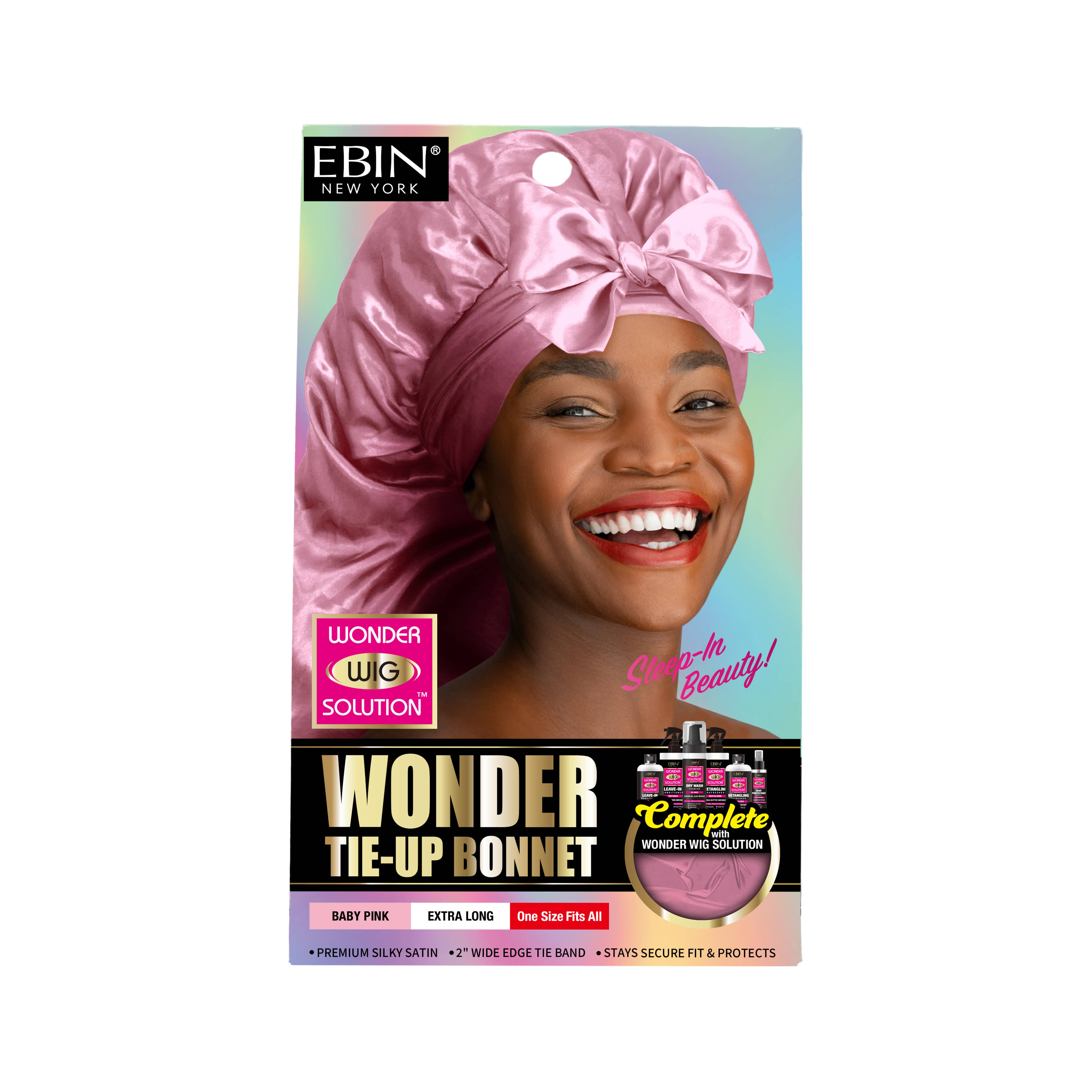 EBIN NEW YORK - Wholesale Sleep Cap / Bonnet - Women's - Wonder Wig Tie-Up Bonnet - Baby Pink2