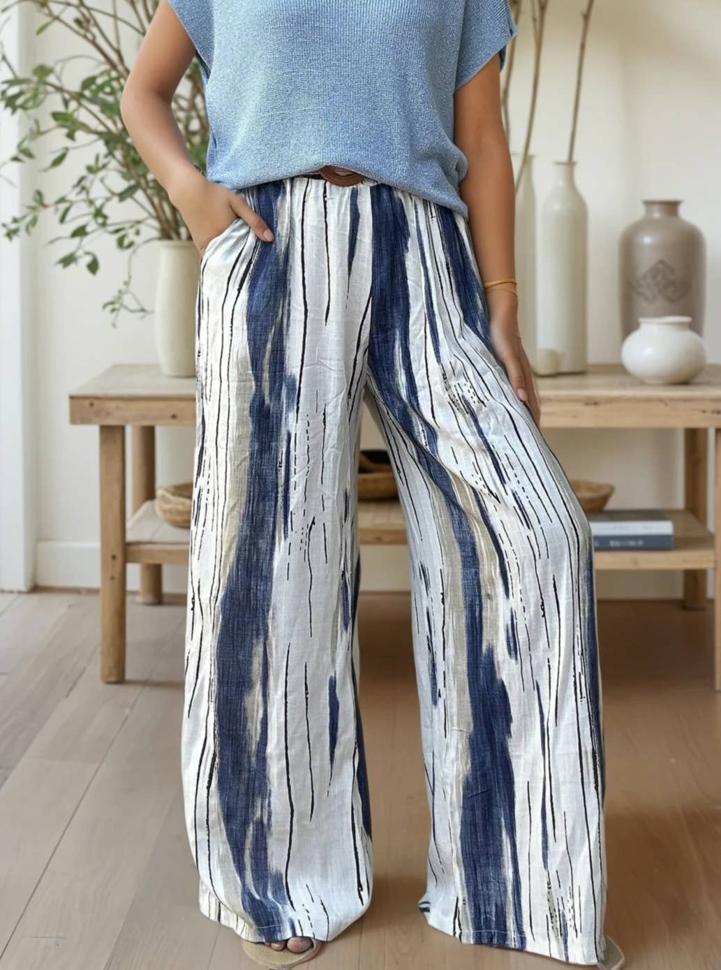 ZAFA PARIS - Wholesale Pants – Women's - 15F10P59-Viscose trousers, straight cut, with bohemian print2