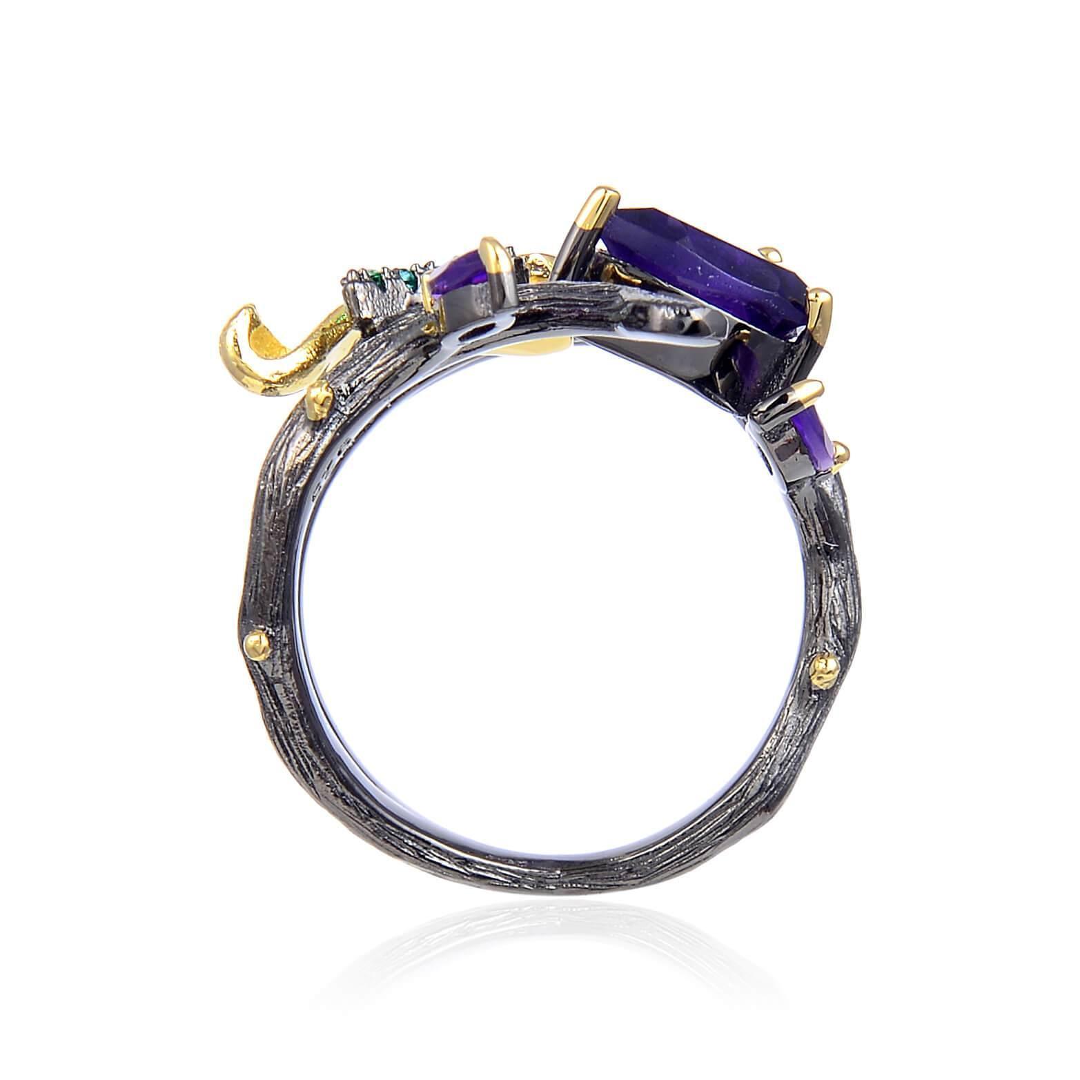 FCJ Jewelry LLC - Wholesale Cocktail/Statement Ring - Amethyst Gun Plated Petal Ring4