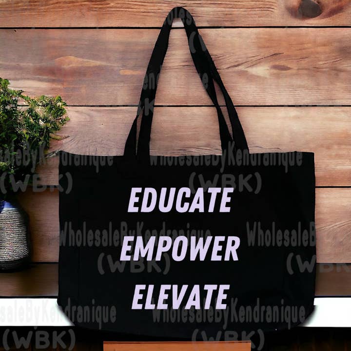 Bolso negro Elevate, Empower, Elevate de 15 x 13 x 4 pulgadas para venta al por mayor de Wholesale By Kendranique