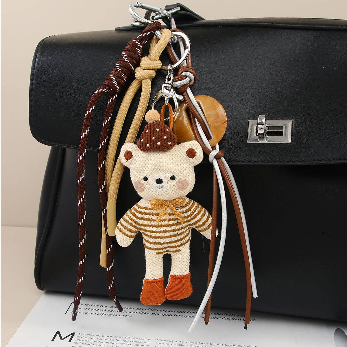 Cute Cartoon Bear Doll Braided Rope Bag Pendant Keychain for wholesale on Faire1