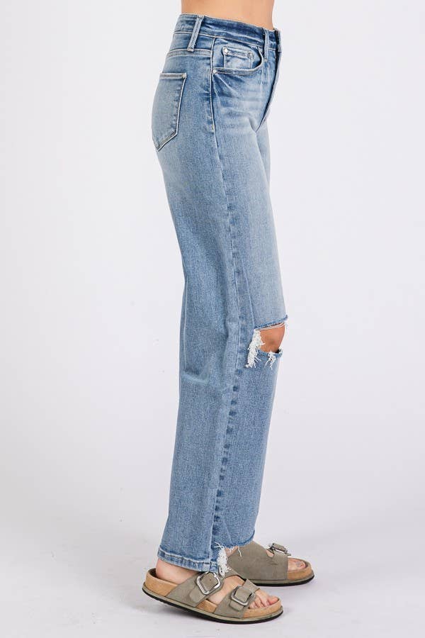 Petra153 - Wholesale Jeans - Women's - P1371W-MD HIGH RISE STRETCH SLIM WIDE LEG W/ DESTROYED HEM10