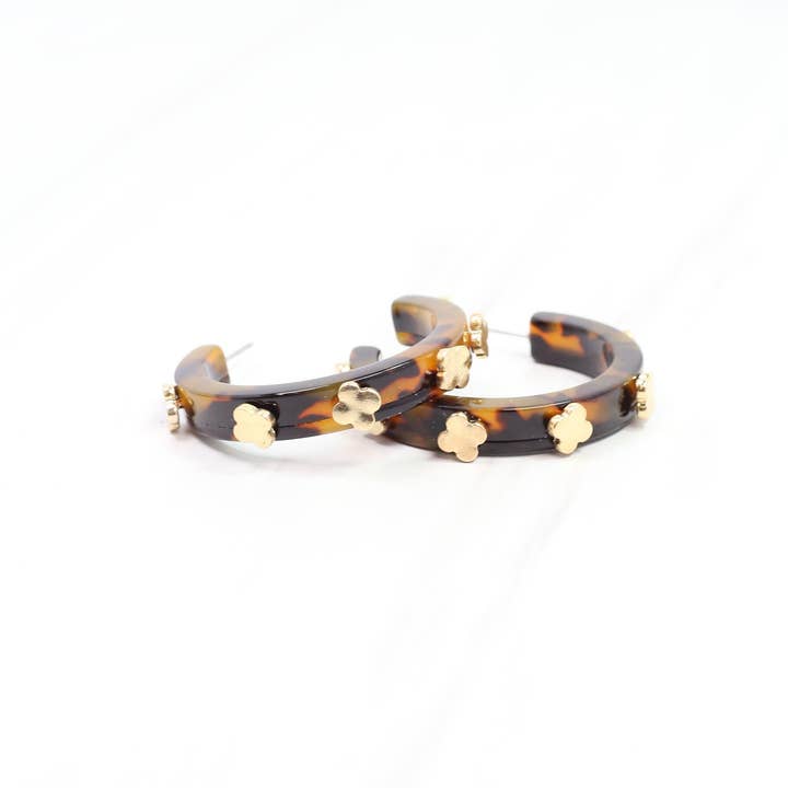 Caroline Hill - Wholesale Hoop Earrings - Bellamy Clover Hoop Earring Tortoise0