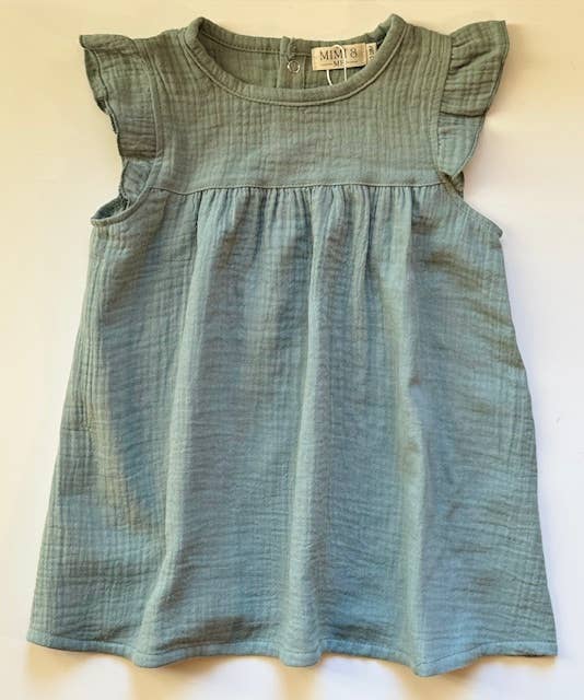 Mimi & Me - Wholesale Dress - Kids - The Charlotte- Sage- Organic Muslin Sleeveless Dress1