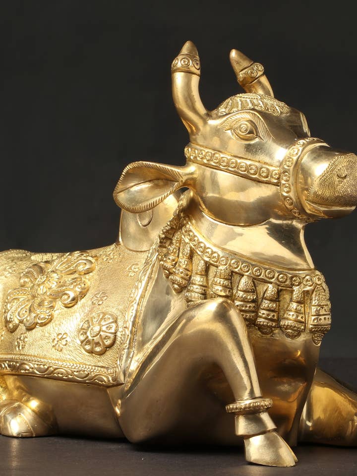 11" Brass Decorative Nandi - Vahana of Lord Shiva for wholesale by Exotic India Art