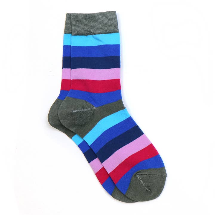 Peace Of Mind – wholesale Socks – Women's – Blue Mix Striped Organic Cotton Blend Socks