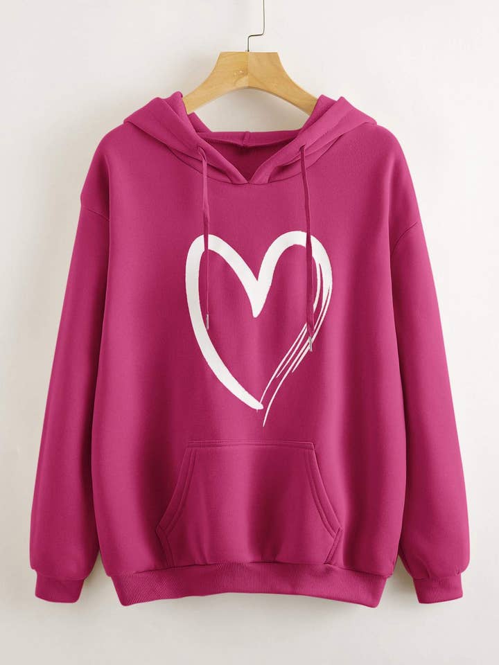 Flarix - Wholesale Blouse - Women's - heart print kangaroo pocket drawstring hoodie3