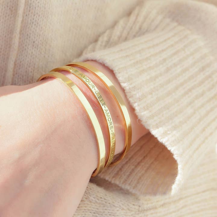 WJW - Wholesale Bangle bracelet - 18K Gold PVD Stainless Steel Love Languages 3 Pc Bangle Set5