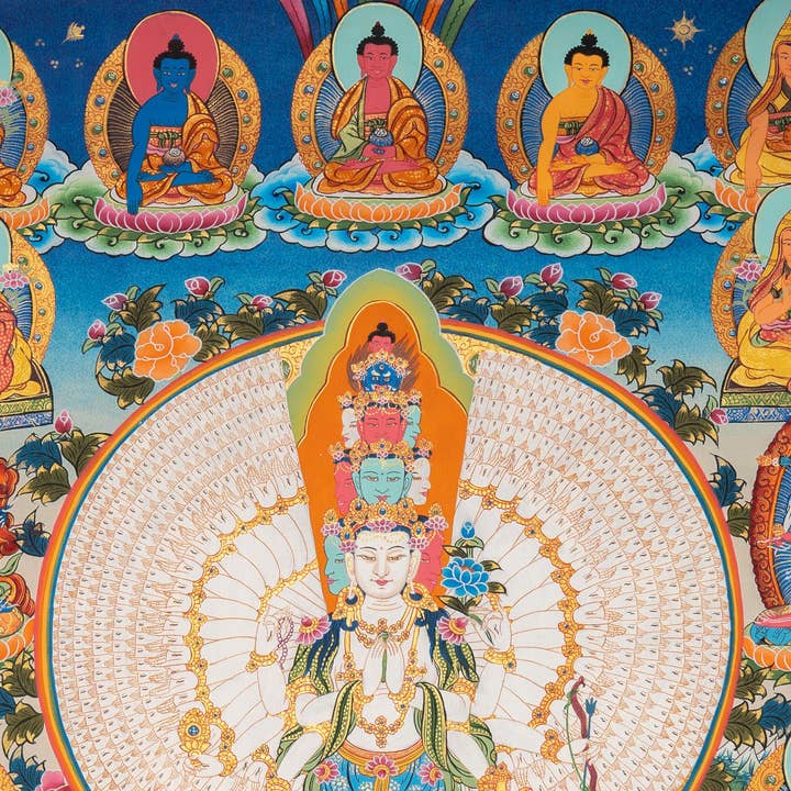 Lucky Thanka - Wholesale Tapestry/textile - Hand-Painted Thousand-Armed Chenrezig Thangka4