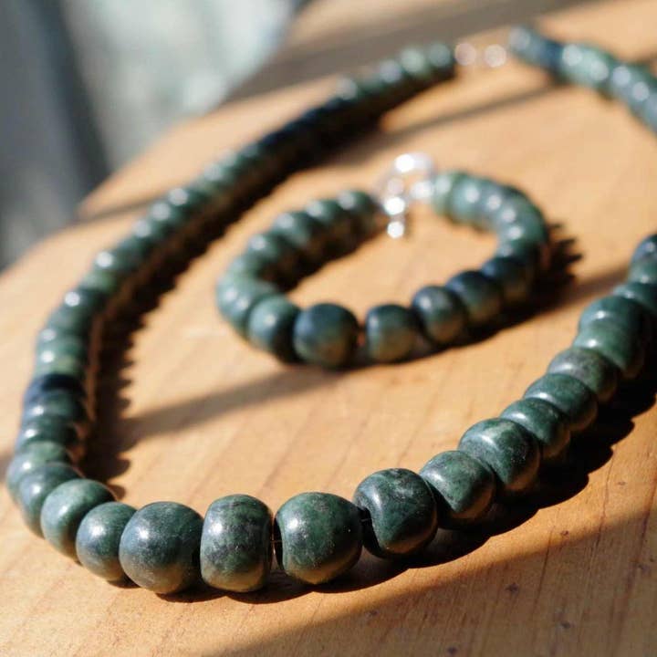 OllinMexica - Vendita all'ingrosso Bracciale con perline - Bracciale Maya come gioielli antichi in giada guatemalteca - Perline verde scuro - Serpentina guatemalteca - Stile precolombiano3