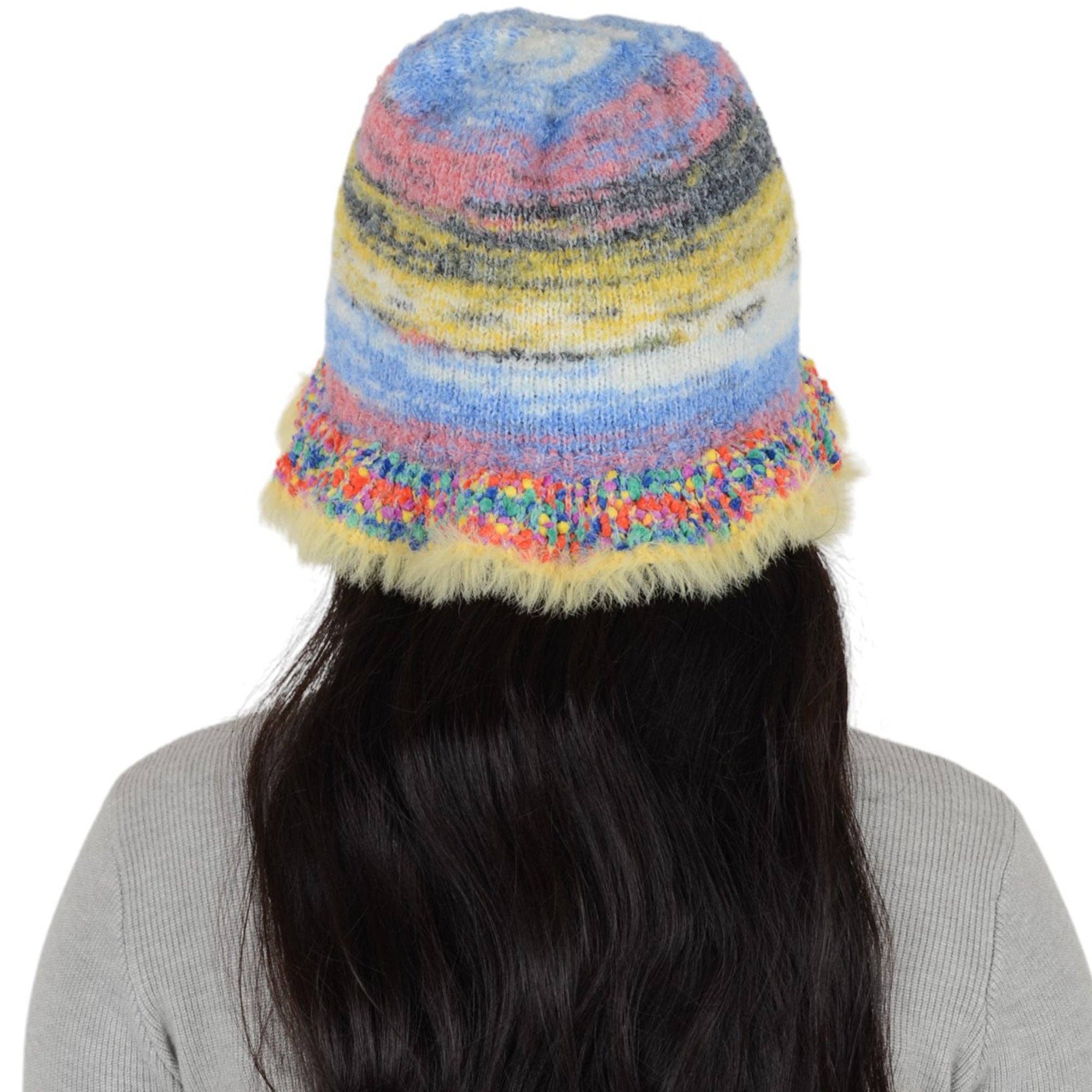 AK Brand – wholesale Bucket hat – Women's – Colorful Striped Knit Bucket Hat Fluffy Winter Fisherman Hat14