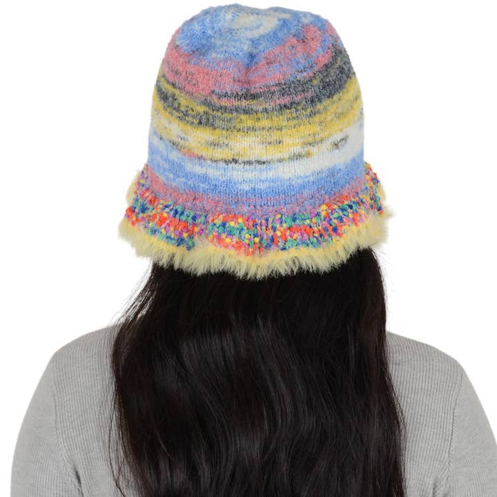 AK Brand – wholesale Bucket hat – Women's – Colorful Striped Knit Bucket Hat Fluffy Winter Fisherman Hat14