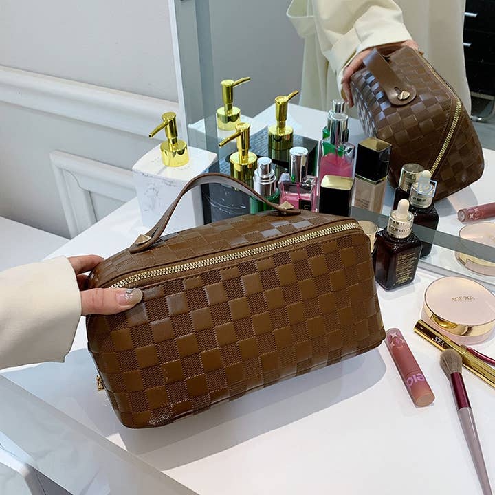 ACCITY - Wholesale Makeup/Cosmetic Bag - NEW SIMPLE INTERNET CELEBRITY PLAID COSMETIC BAG_CWAB43766