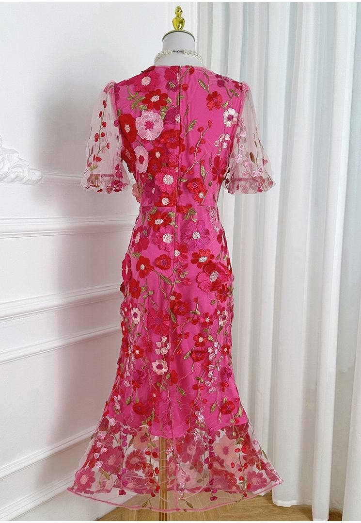 Sanyao Fashion - Wholesale Dress - Women's - SY474 3D Floral Embroidered Puff Sleeve Fishtail Skirt15