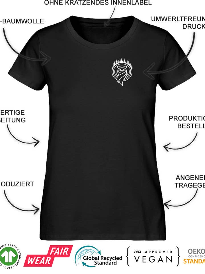 Boom met ornamenten voor- en achterprint - premium biologisch damesshirt voor wholesale door Uwaldu