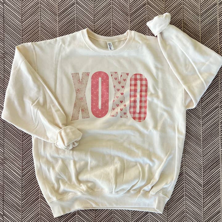 XOXO Patchwork on Cream Sweatshirt for wholesale by RMN Wholesale