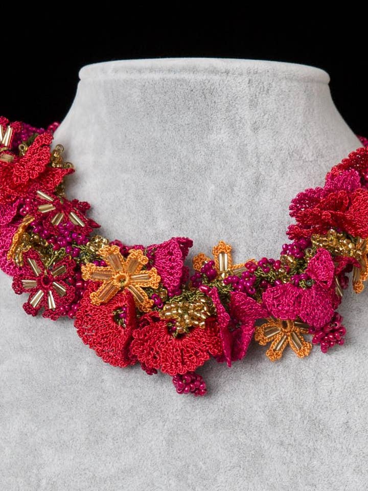 Bouquet Choker - Red Orange and Gold for wholesale by Meredith Strauss