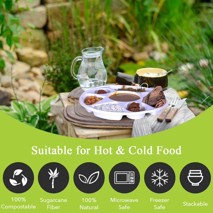 Three Leaf Products - Wholesale Disposable Plate - Three Leaf 7 Compartment Bagasse Round Plate, 200 Ct.5