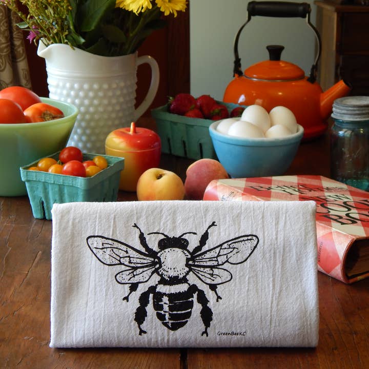 Green Bee Tea Towels - Wholesale Tea Towel - Honey Bee Kitchen Towel | Tea Towels | Flour Sack Dish Towel5