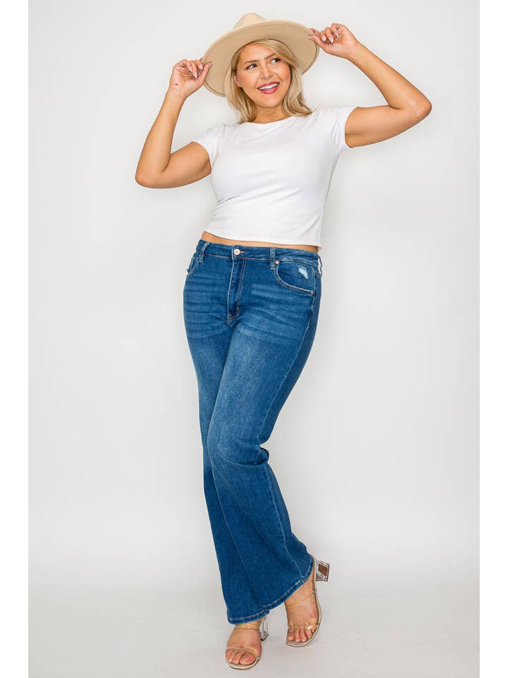 Blue PLUS SIZE HIGH RISE STRAIGHT LEG JEAN #BT5002X for wholesale on Faire11