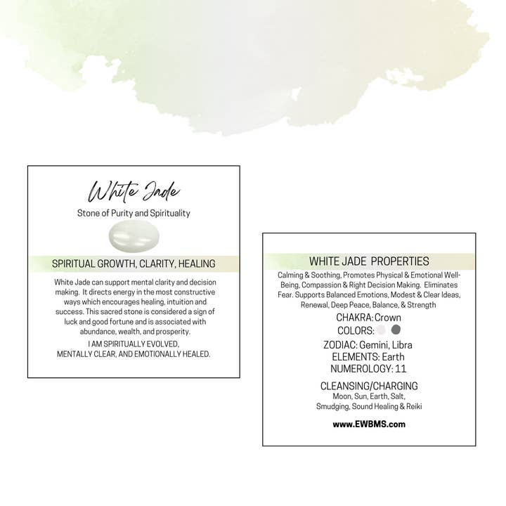 Essential Wellness - Body, Mind, Spirit – Großhandel Spiritueller Stein/Kristall – WEISSER JADE-Sorgenstein mit Informationskartenoption1