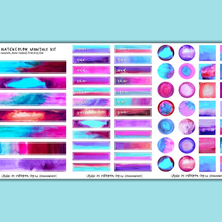 Watercolor Monthly Kit (2 color options!) for wholesale by Planning With Kay