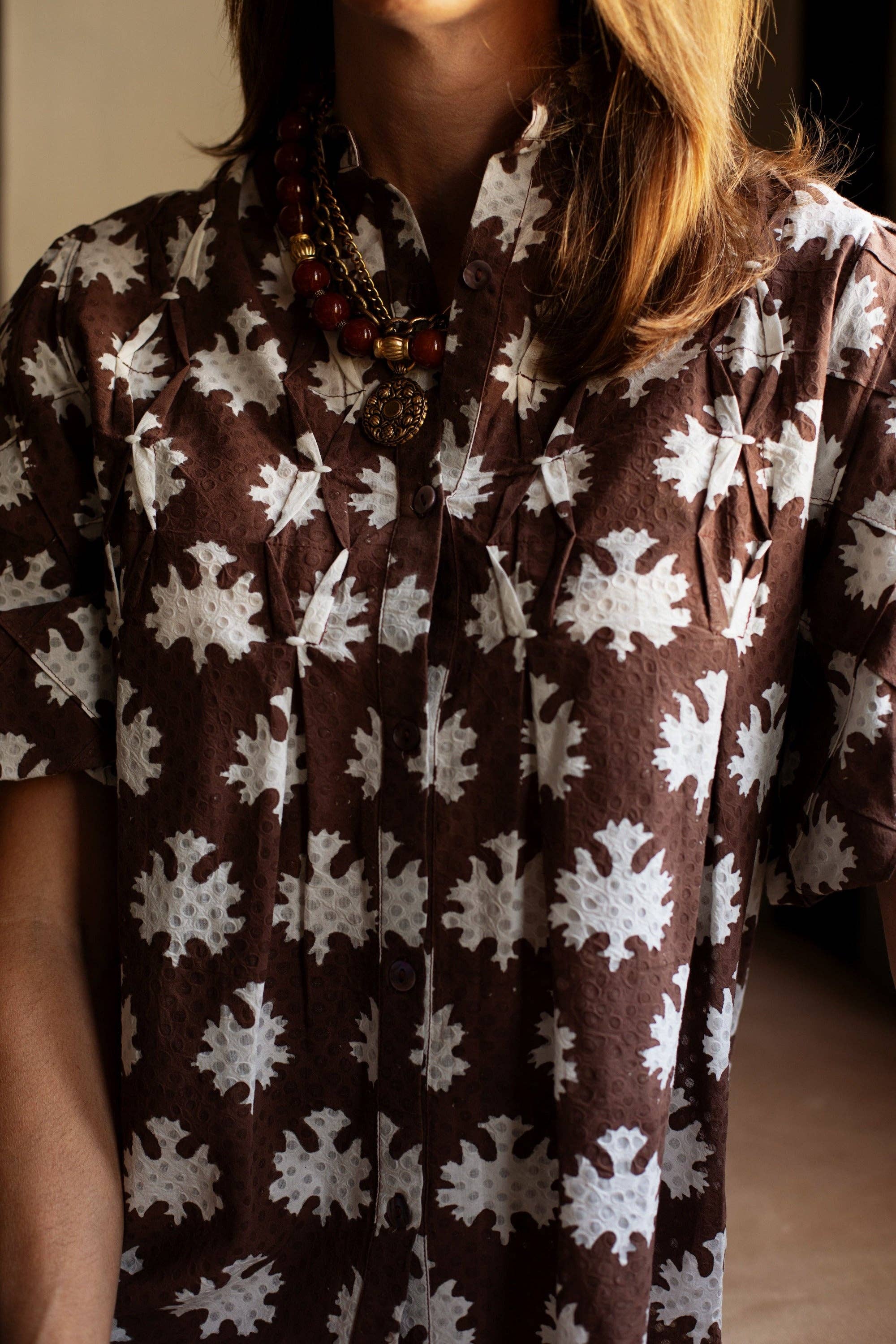 Ex Voto - Wholesale Blouse - Women's - Lizzie Blouse in Chocolate Blockprint by ExVoto1