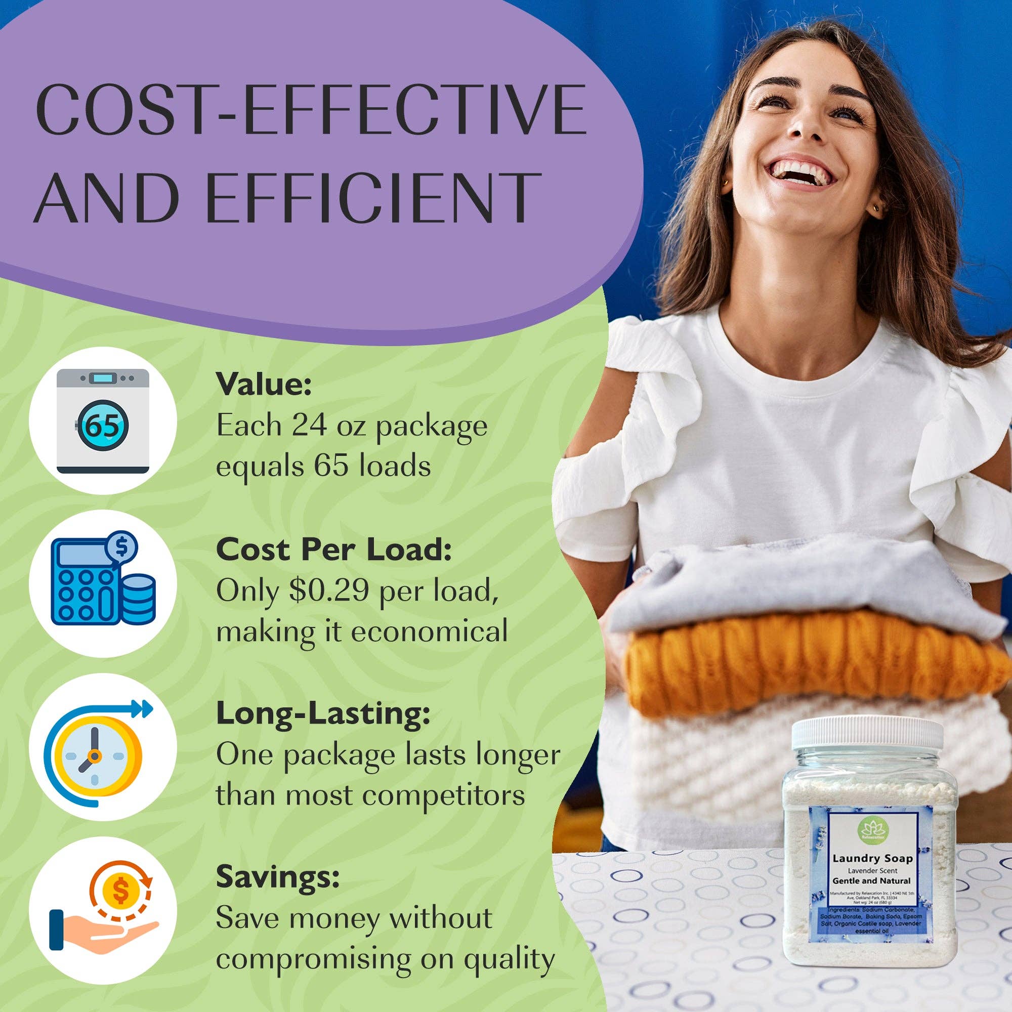 Relaxcation - Wholesale Laundry Detergent Powder/Pods - Natural Lavender Laundry Soap Detergent - 24oz4