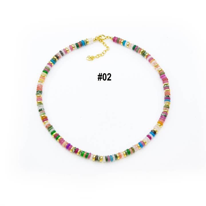 Jewel Pledge - Wholesale Snap Jewelry - Multicolor Rondelle Bead Necklace With Gold Spacers,MCN01-061