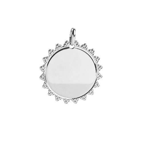 Bijoux Fabrication Française – Pendente/pingente individual por atacado – Medalha redonda gravável – Design sol – Folheado a ouro – Prata 9252