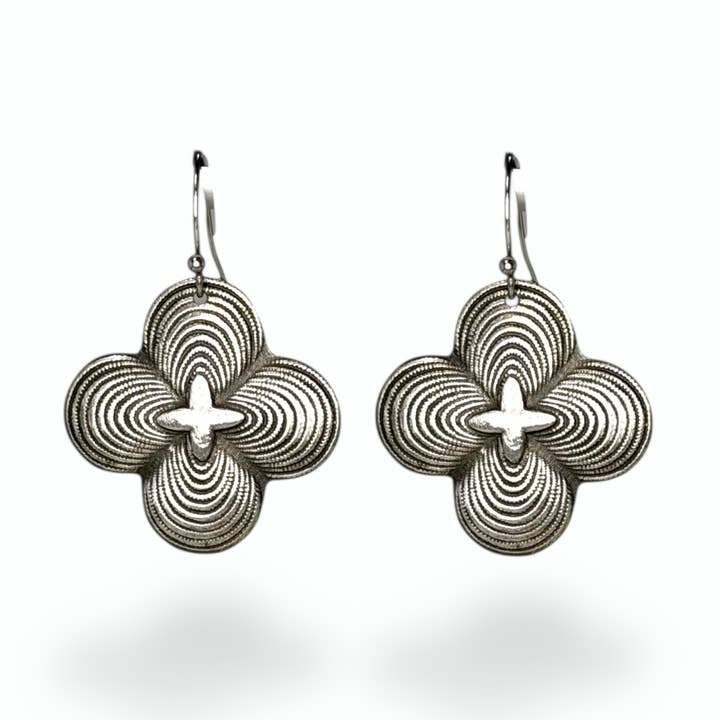 Quatrefoil Earrings - Heritage Impression Series for wholesale by Silver Borders