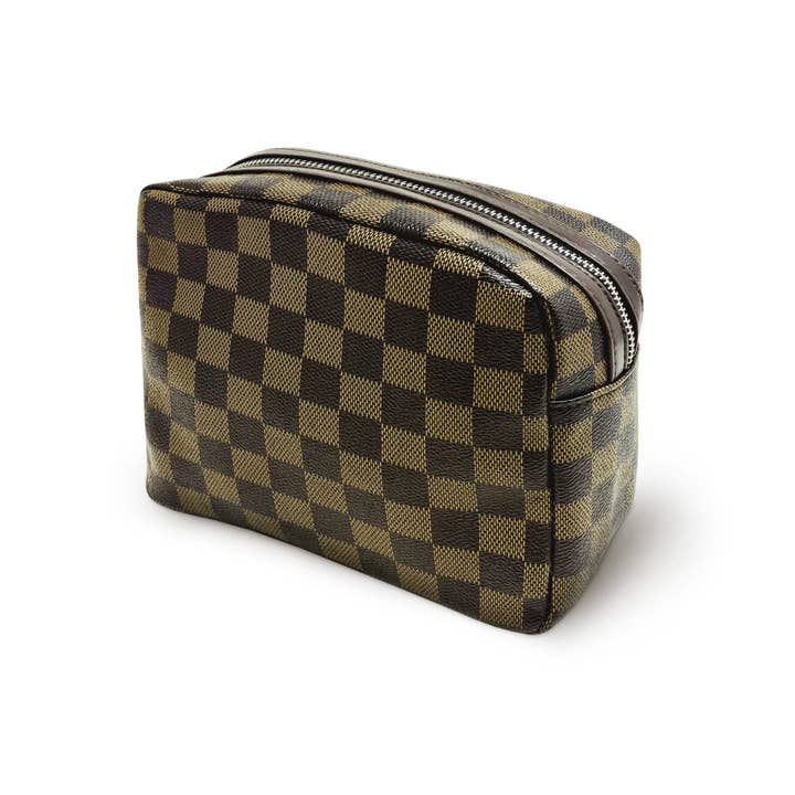 YOUZEY - Wholesale Toiletry Bag - Unisex - Unisex Checkered Toiletry Bag in Brown2