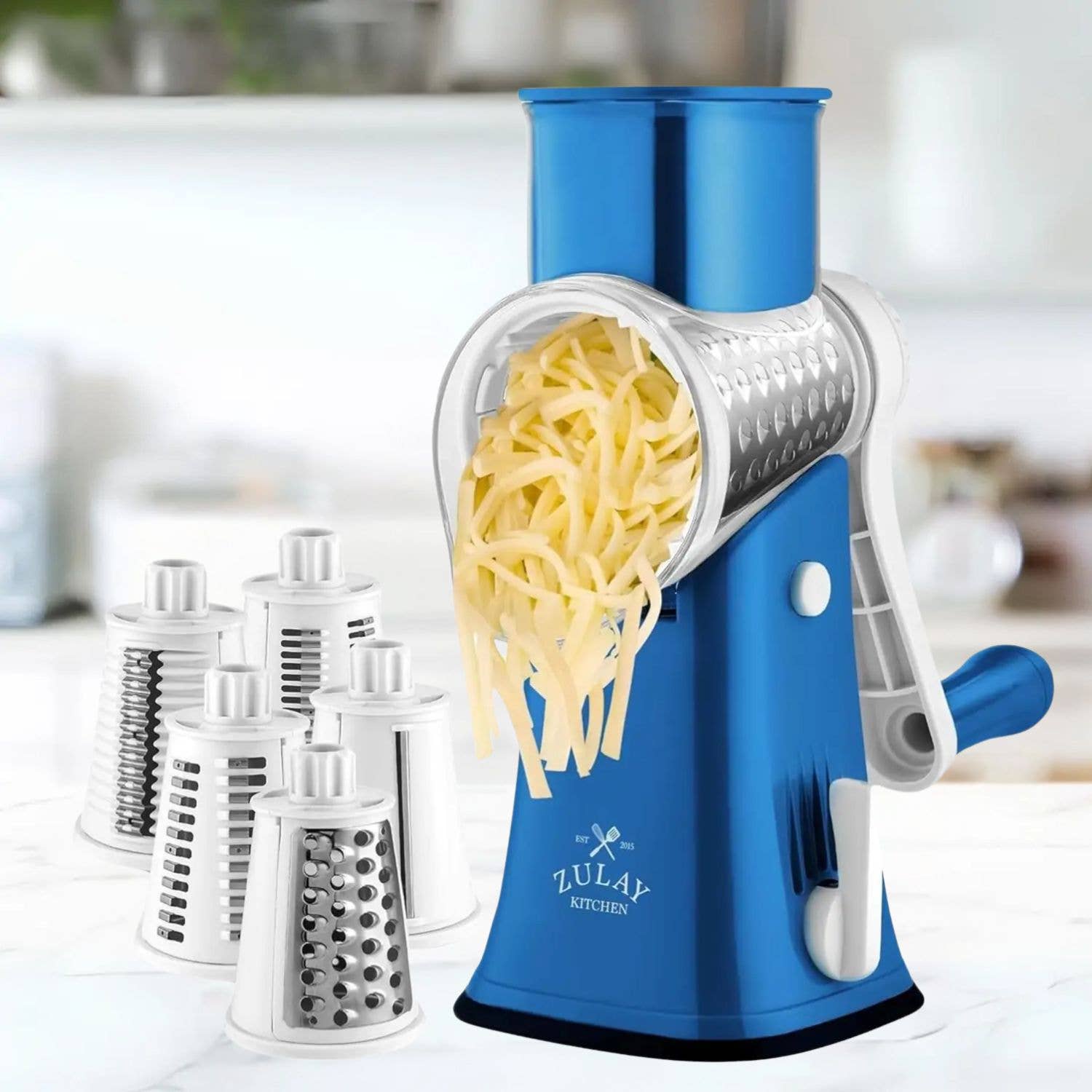 Zulay Kitchen - Vendita all'ingrosso Grattuge - Grattugia rotativa per formaggio con 5 tamburi intercambiabili11